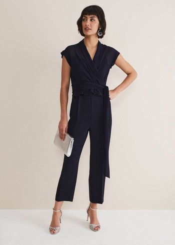 Phase Eight Leonora Chiffon Overlay Jumpsuit Navy Australia | FI5307289